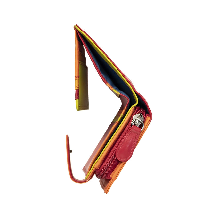 Soft Leather Colourful  Trifold Purse - Camellia London / Red-Multi