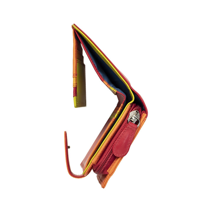 Soft Leather Colourful  Trifold Purse - Camellia London / Red-Multi