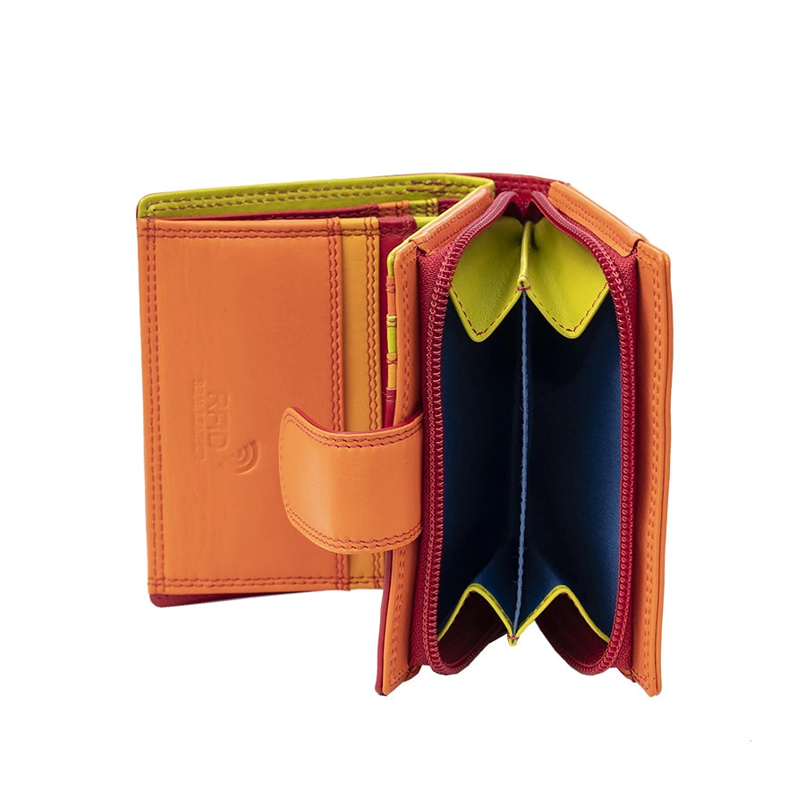Soft Leather Colourful  Trifold Purse - Camellia London / Red-Multi