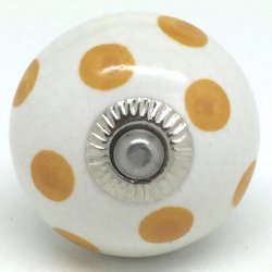 White with Mustard Yellow Polka Dots Knob