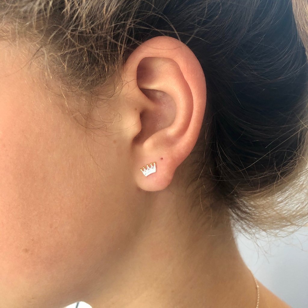 Crown Stud Earrings - Silver
