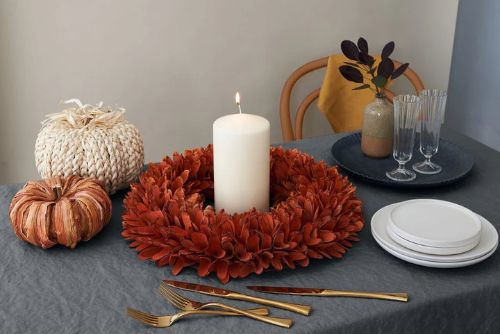 Decorative Wooden Wreath - Burnt Orange