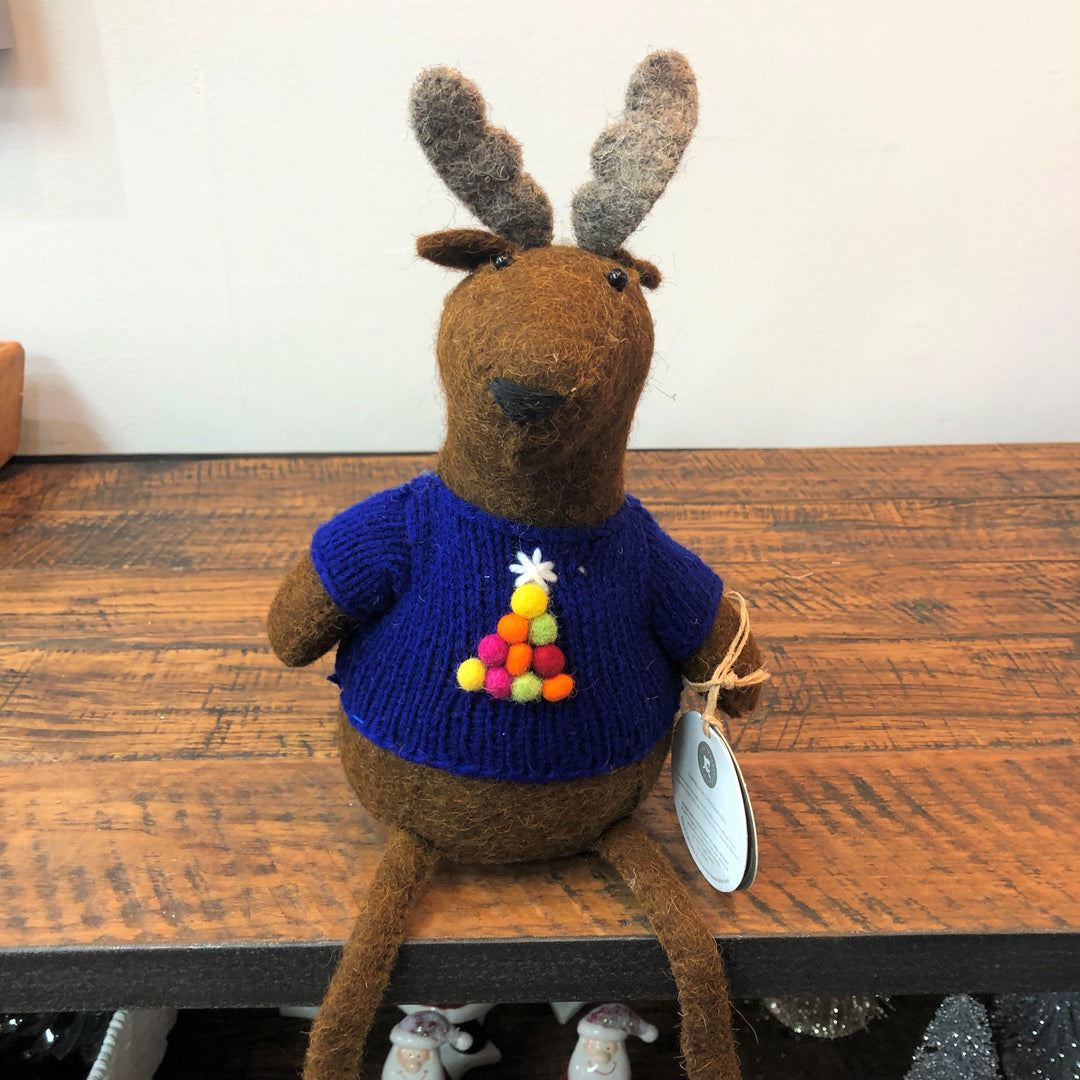 Sitting Felt Moose - Blue Jumper