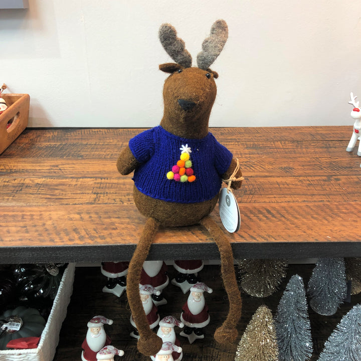 Sitting Felt Moose - Blue Jumper