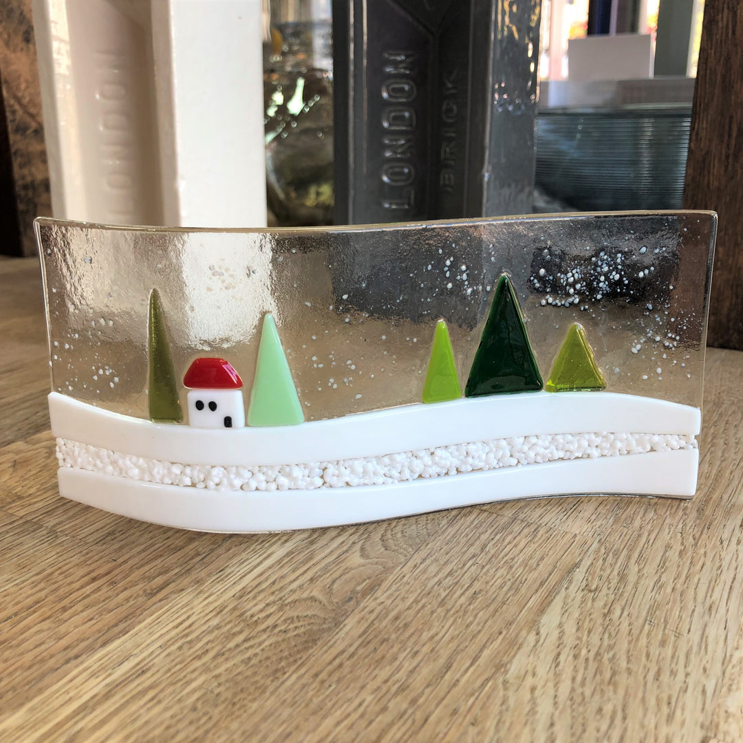 Small House in Snow Glass Wave Curve