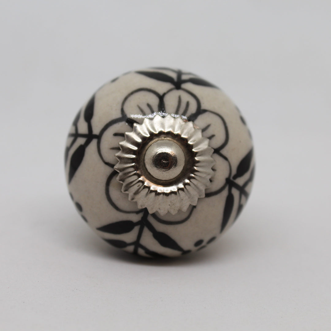 White with Black Line Flower Knob