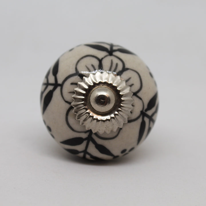 White with Black Line Flower Knob