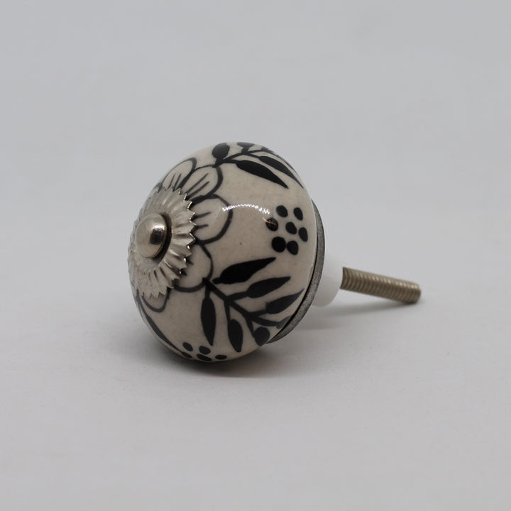 White with Black Line Flower Knob