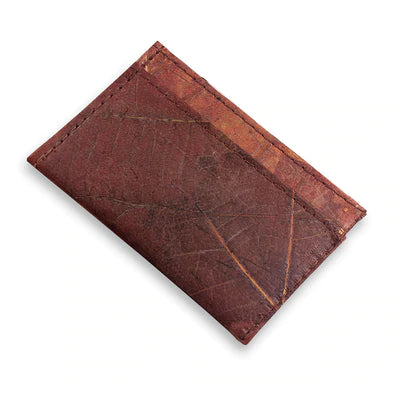 Teak Vegan Leaf Leather Card Holder