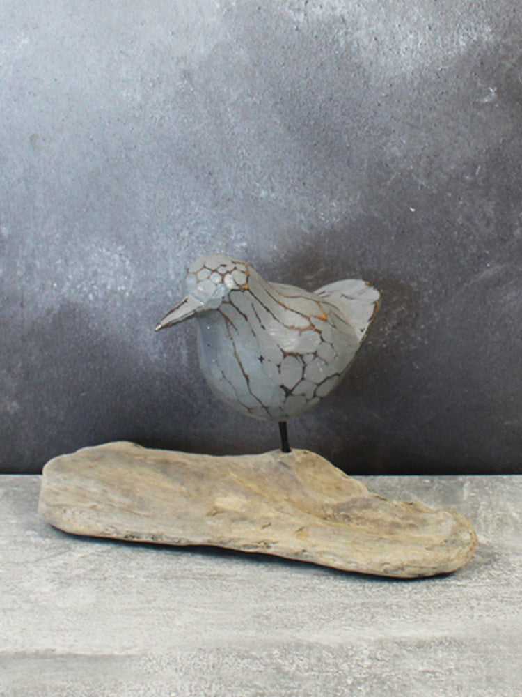 Wooden Bird on Natural Root Base - Grey