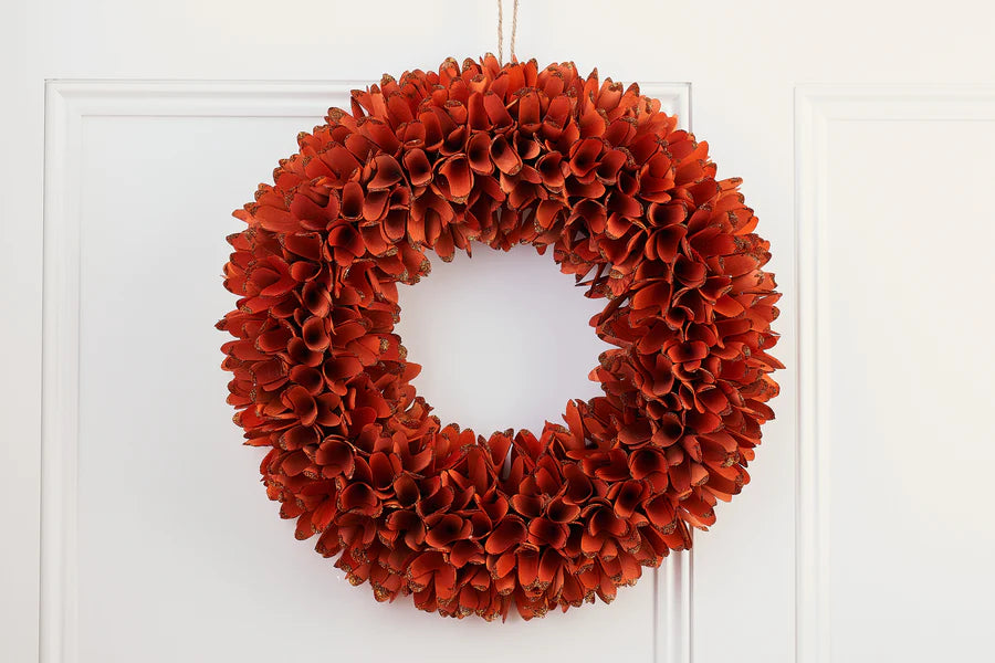 Decorative Wooden Wreath - Burnt Orange