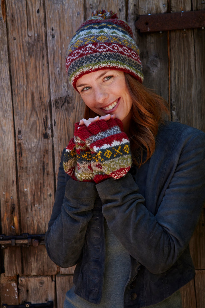 Classic Fairisle Glove Mitts - Rust