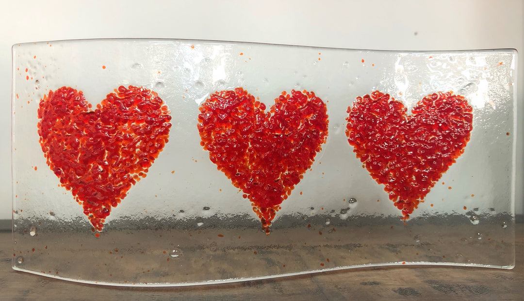 Three Heart Glass Wave Curve - Red