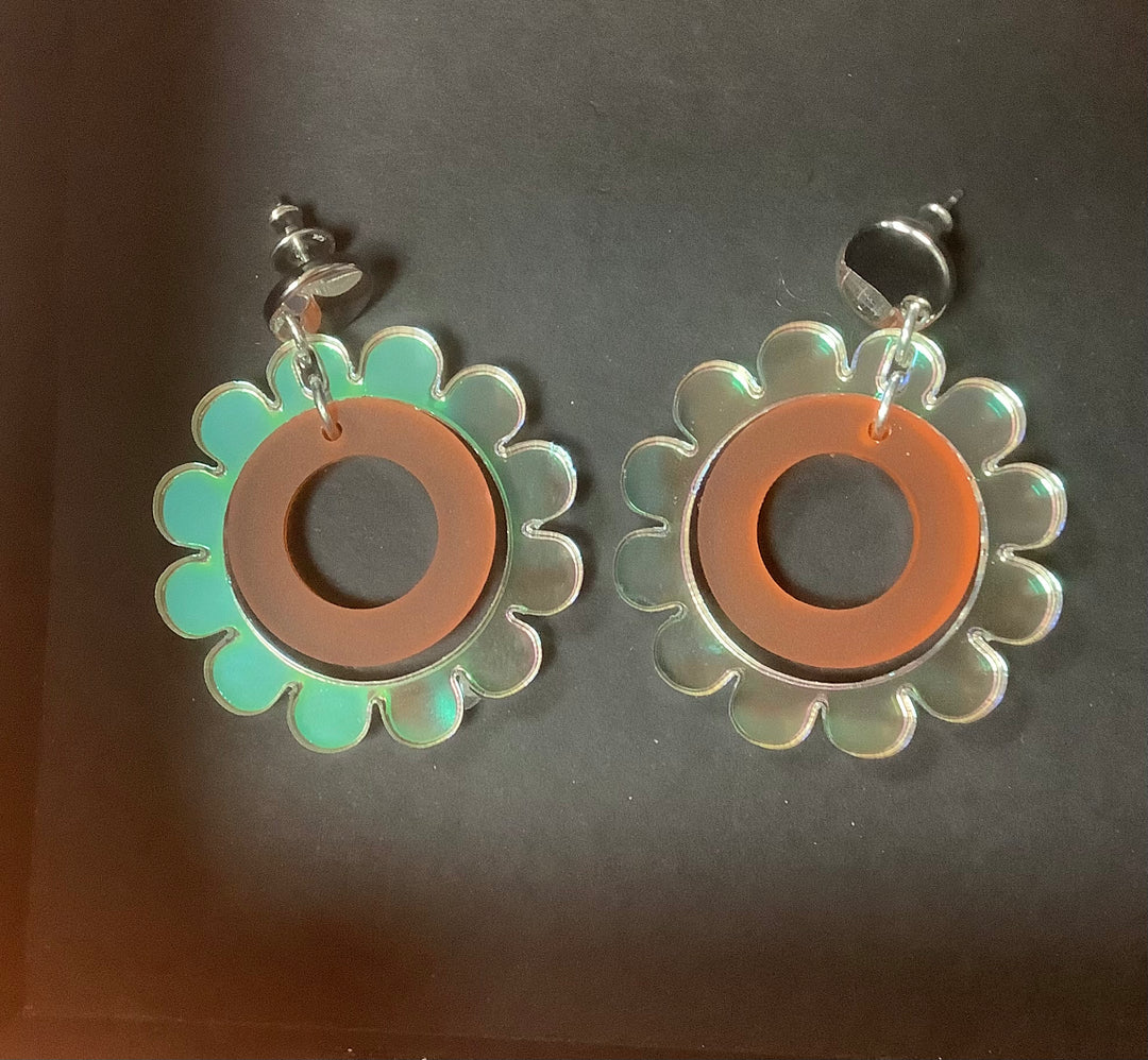 Orange Funky Flowers Earring