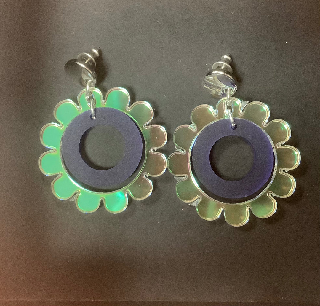 Blue Funky Flowers Earring