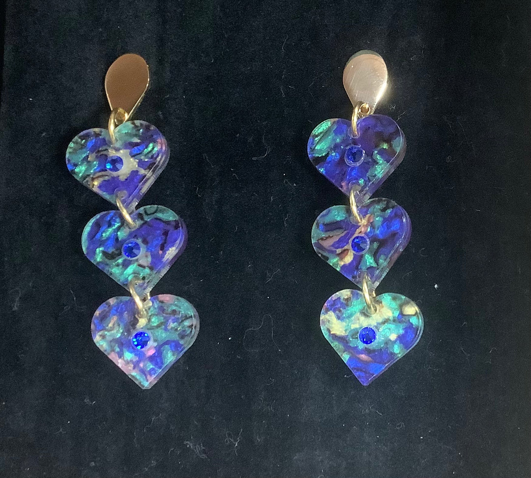 Crystal Heart Drops - Blue Splatter