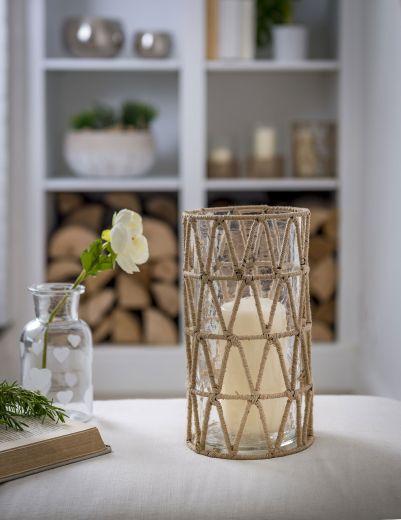Jute Chevro Glass Hurricane Lantern