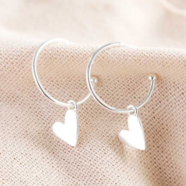 Falling Heart Charm Hoop Earrings