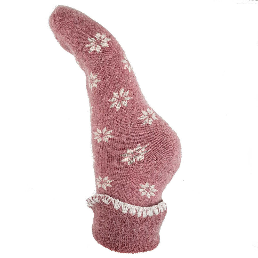 Ladies Cuff Sock - Pink/Cream Flowers