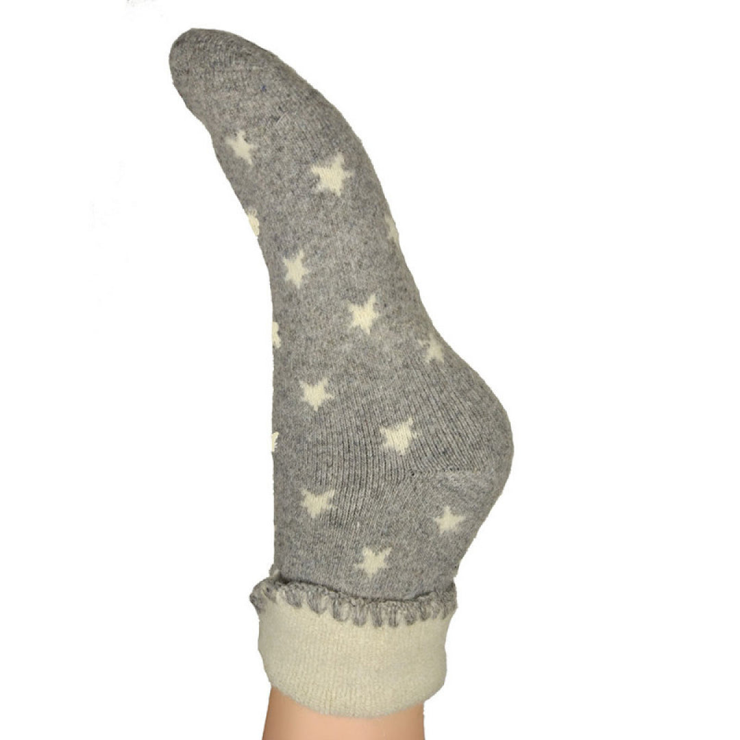 Ladies Cuff Sock - Grey/White Stars