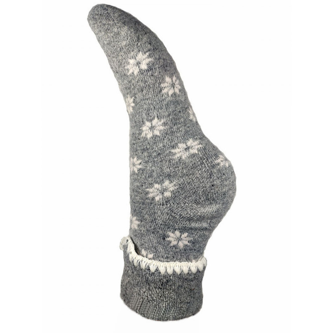 Ladies Cuff Sock - Grey/Cream Flowers