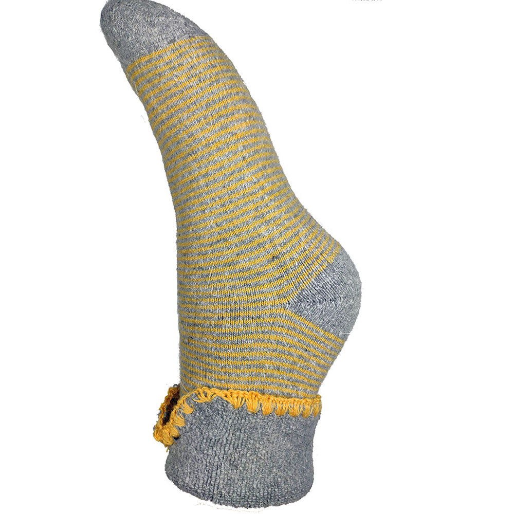 Ladies Cuff Sock - Mustard/Grey Stripes