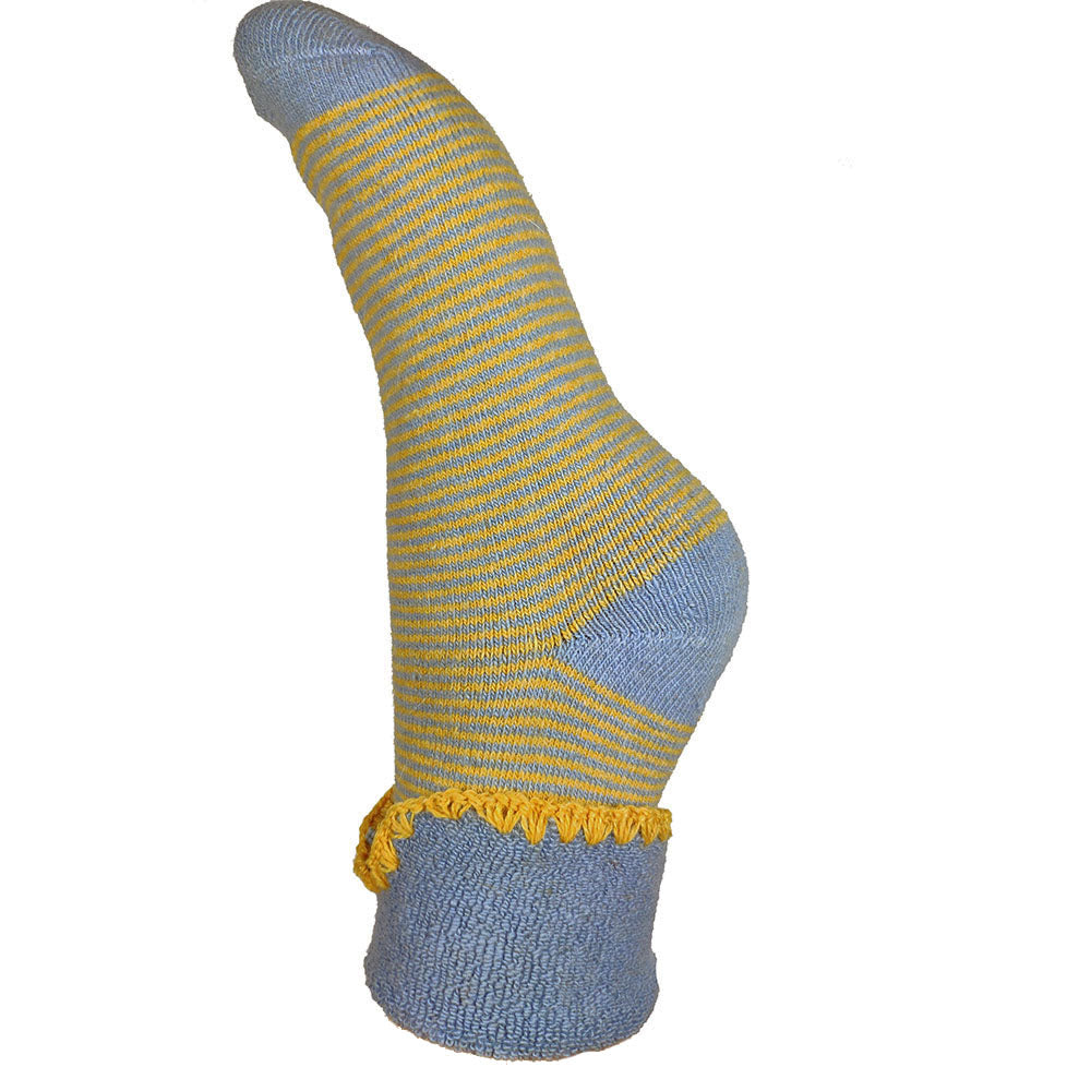 Ladies Cuff Sock - Mustard/Blue Stripes