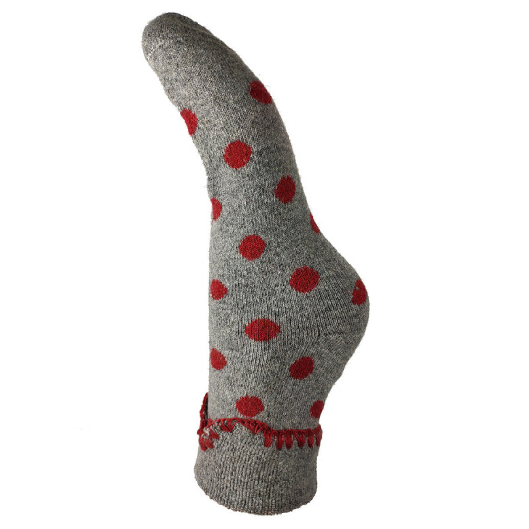 Ladies Cuff Sock - Grey/Red Spots
