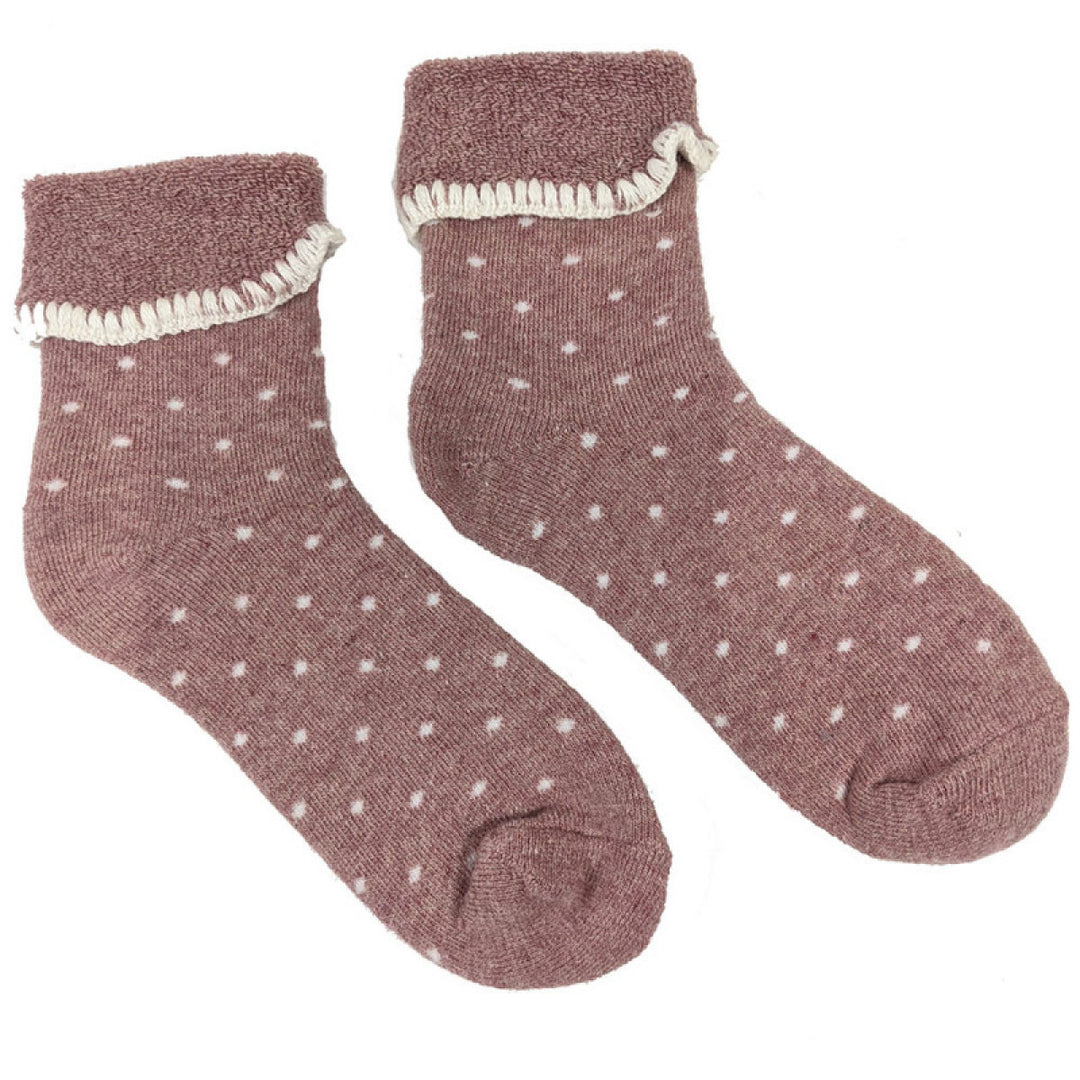 Ladies Cuff Sock - Pink/Cream Dots