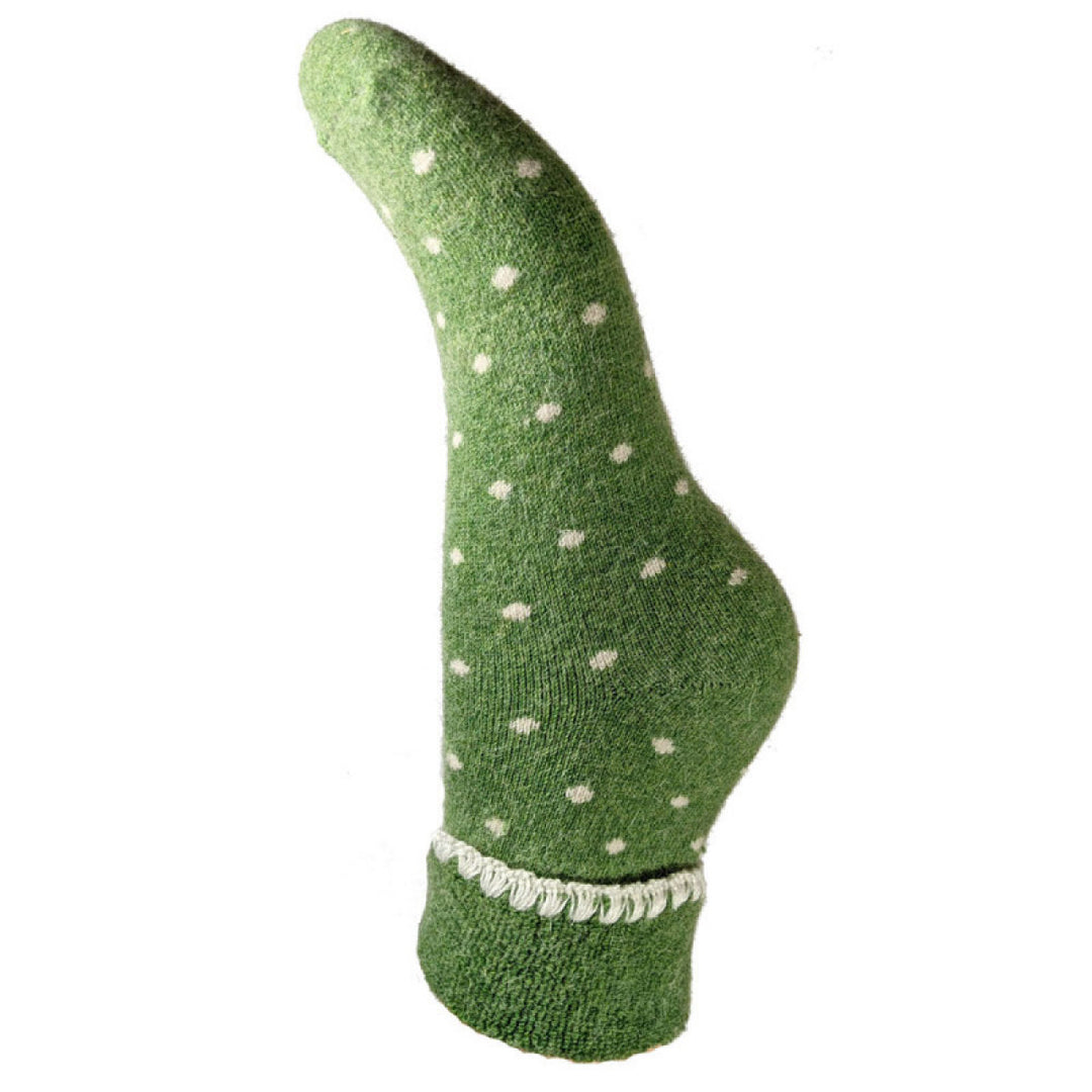 Ladies Cuff Sock - Green/Cream Dots