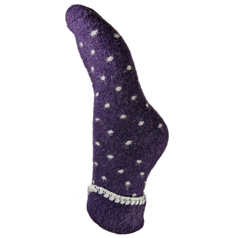 Ladies Cuff Sock - Purple/Cream Dots
