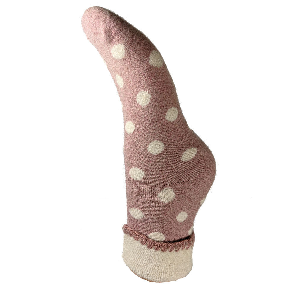 Ladies Cuff Sock - Pink/Cream Spots