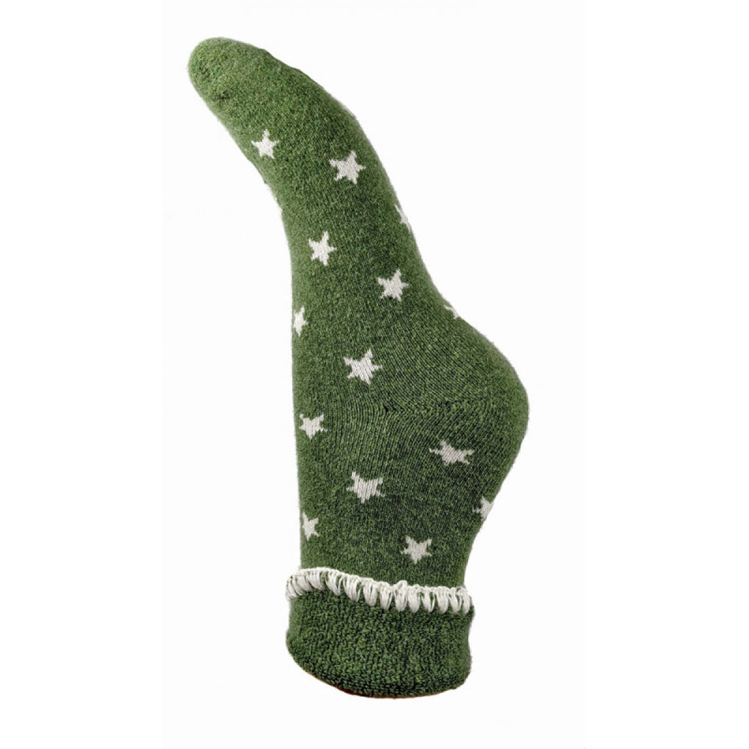 Ladies Cuff Sock - Green/Cream Stars