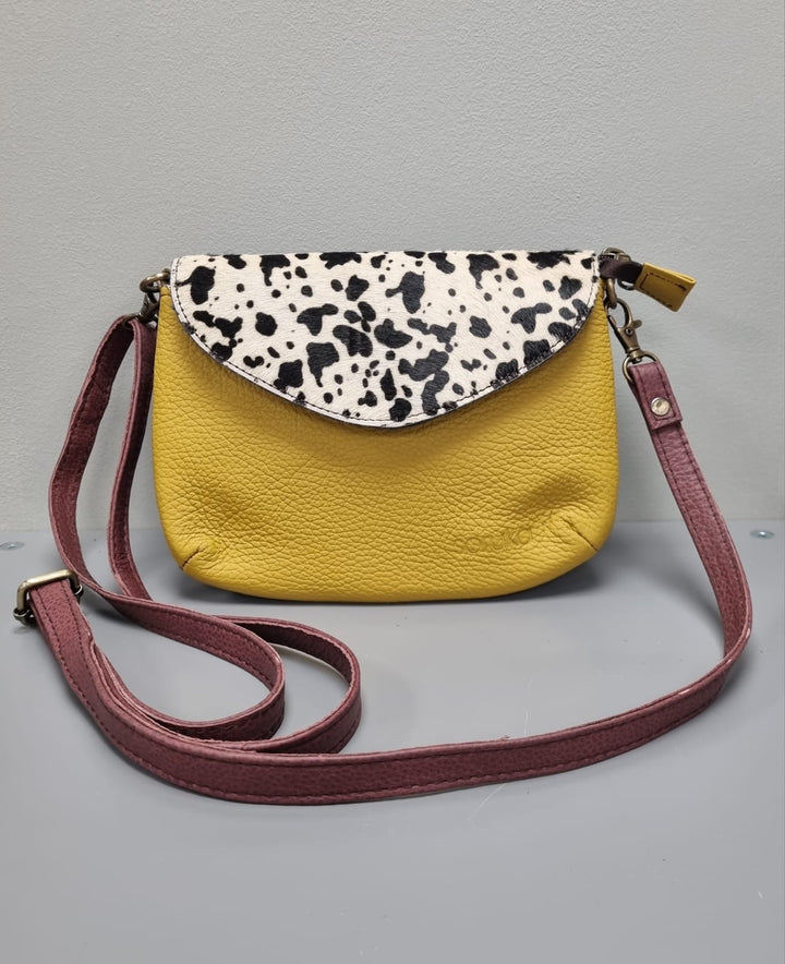 Carol Leather Cross Body Bag - Mustard & Animal Print