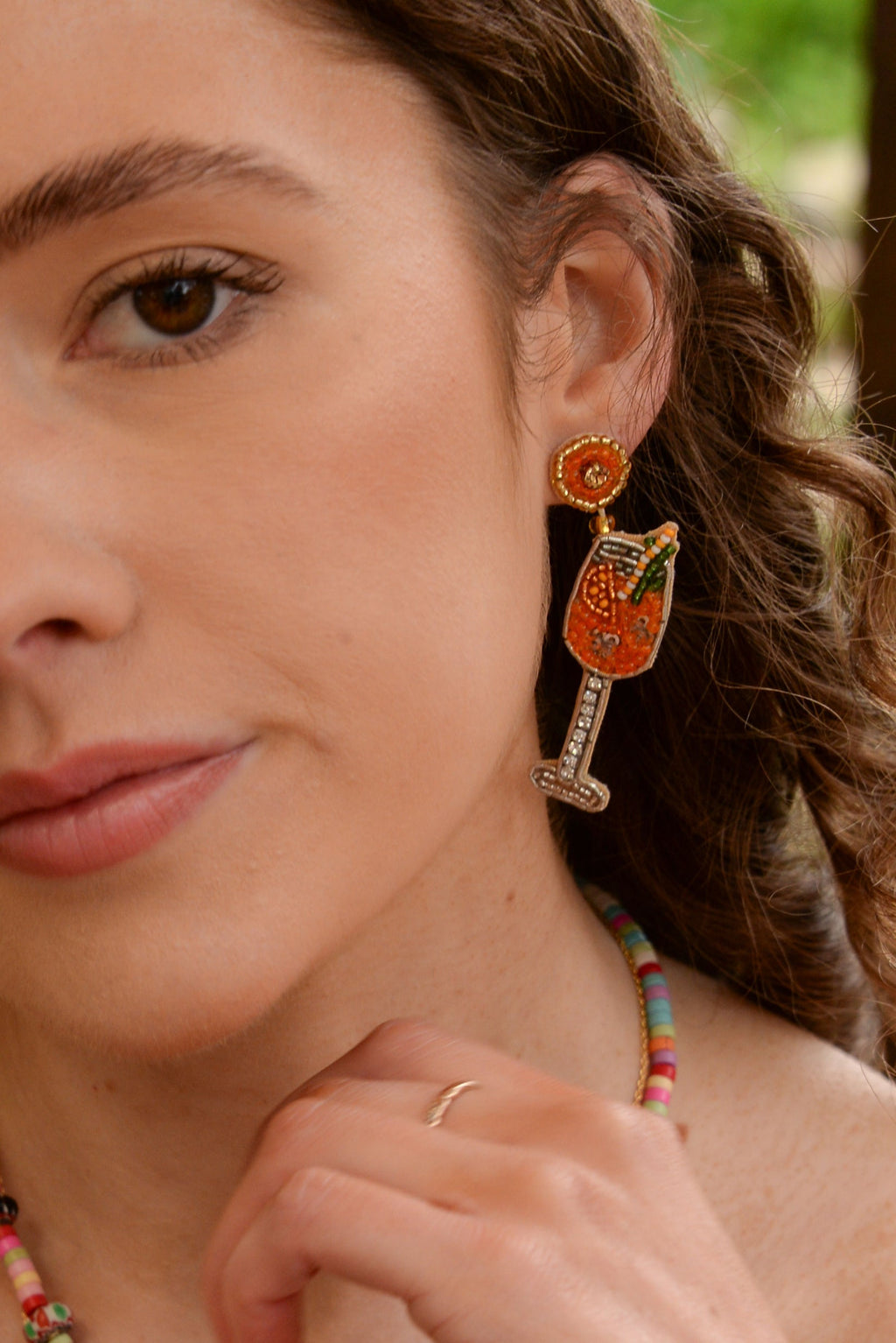 Aperol Sparkle Beaded  Drop Earrings