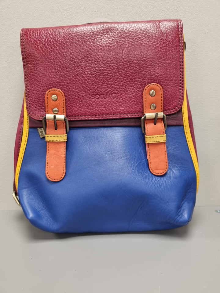 Freya Leather Back Bag - Blue & Red