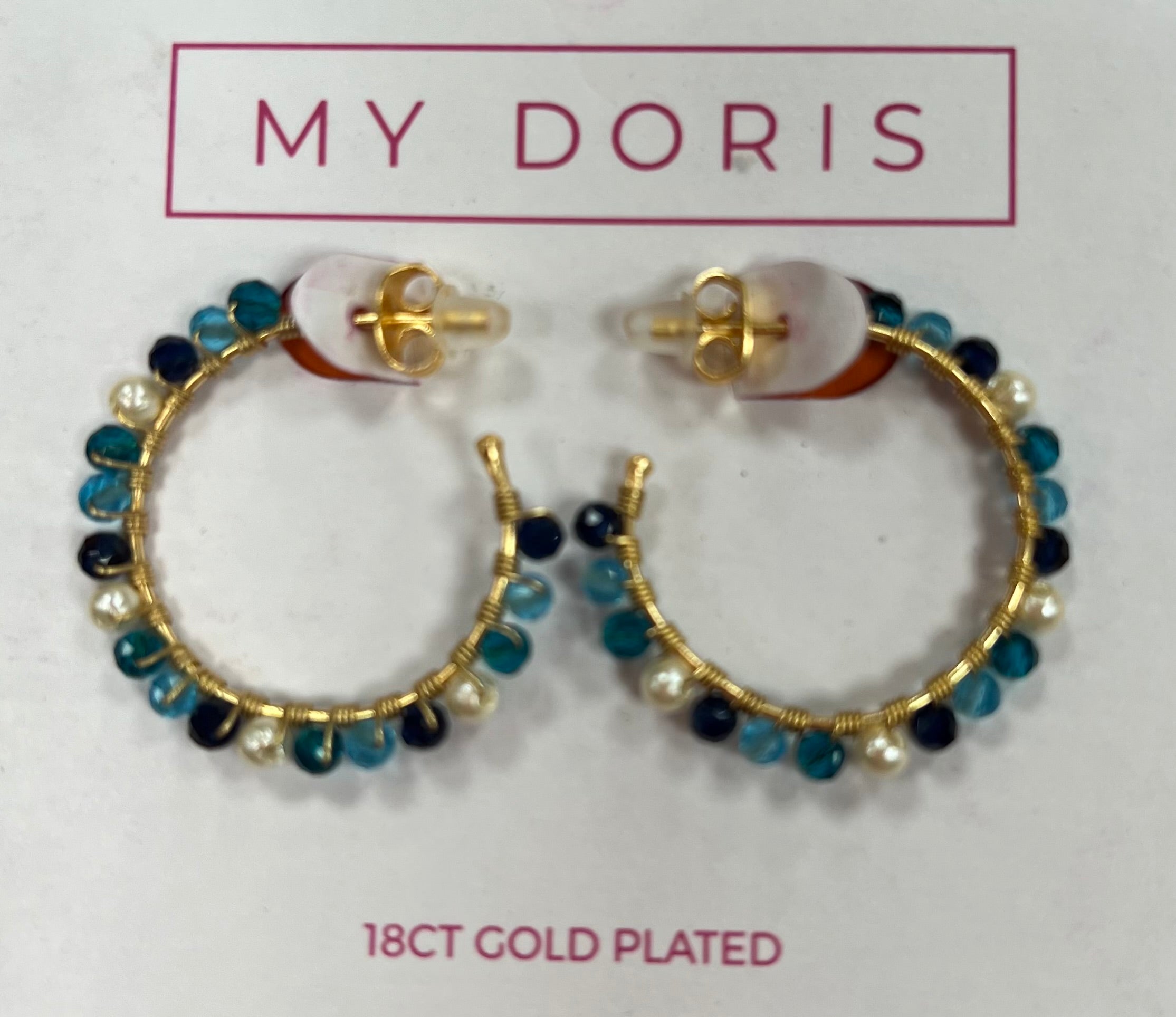 Blue Glass Bead Hoop Earrings