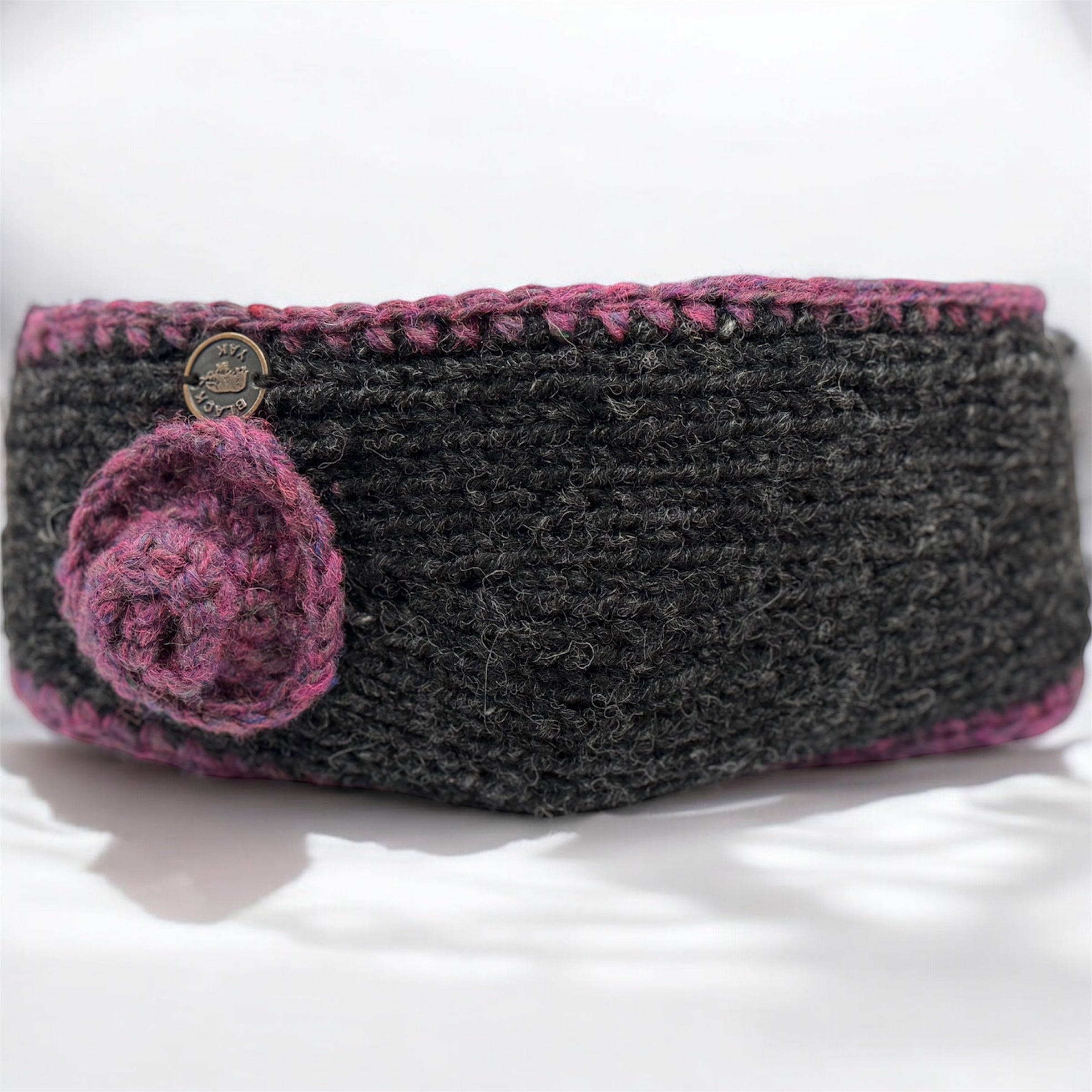 Pure Wool Fleece Lined Swirl headband - Pink/charcoal