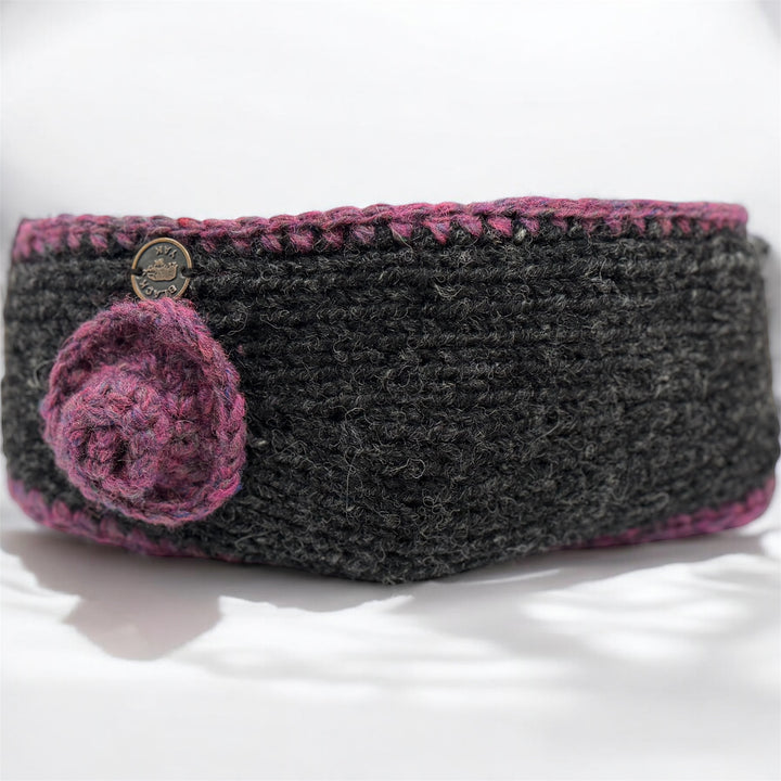 Pure Wool Fleece Lined Swirl headband - Pink/charcoal