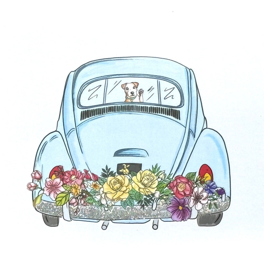 VW Beetle Hand Decorated Greetings Card