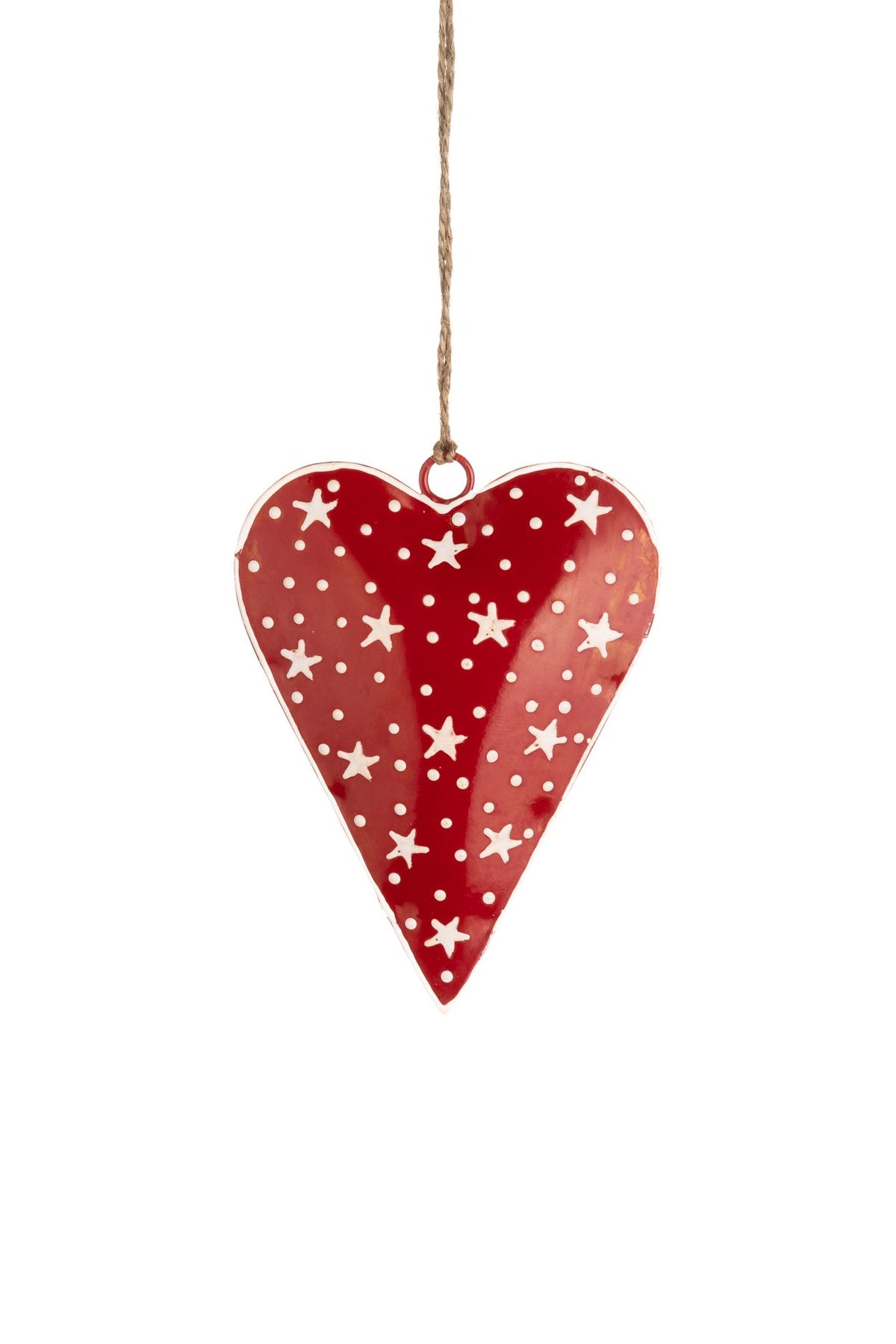 Red Metal Heart With Piped Design Hanging Decoration