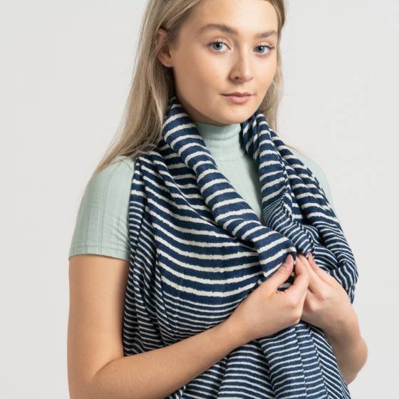 Cross Stripes Scarf - Navy