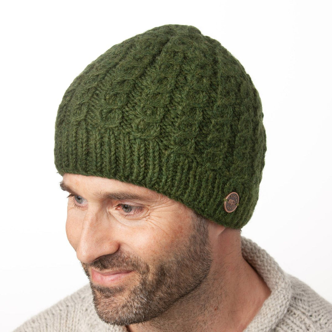 Pure wool  Cable beanie - Dark Green