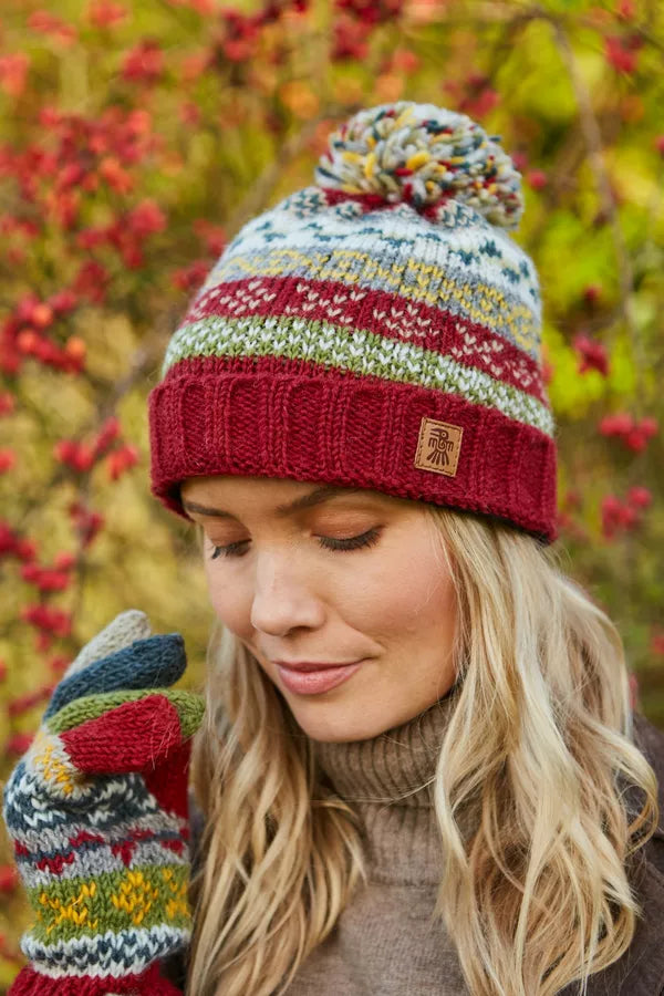 Classic Fairisle Bobble Hat - Rust