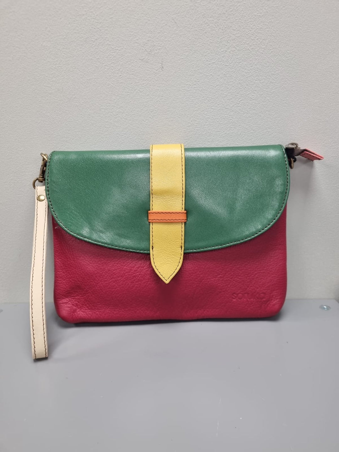 Saddle Cross Body Bag -Red And Green Leather