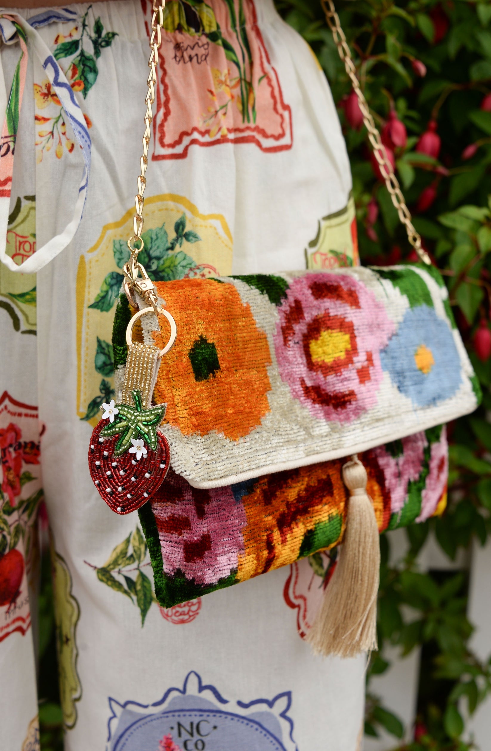 Strawberry And Flower Beaded Keyring