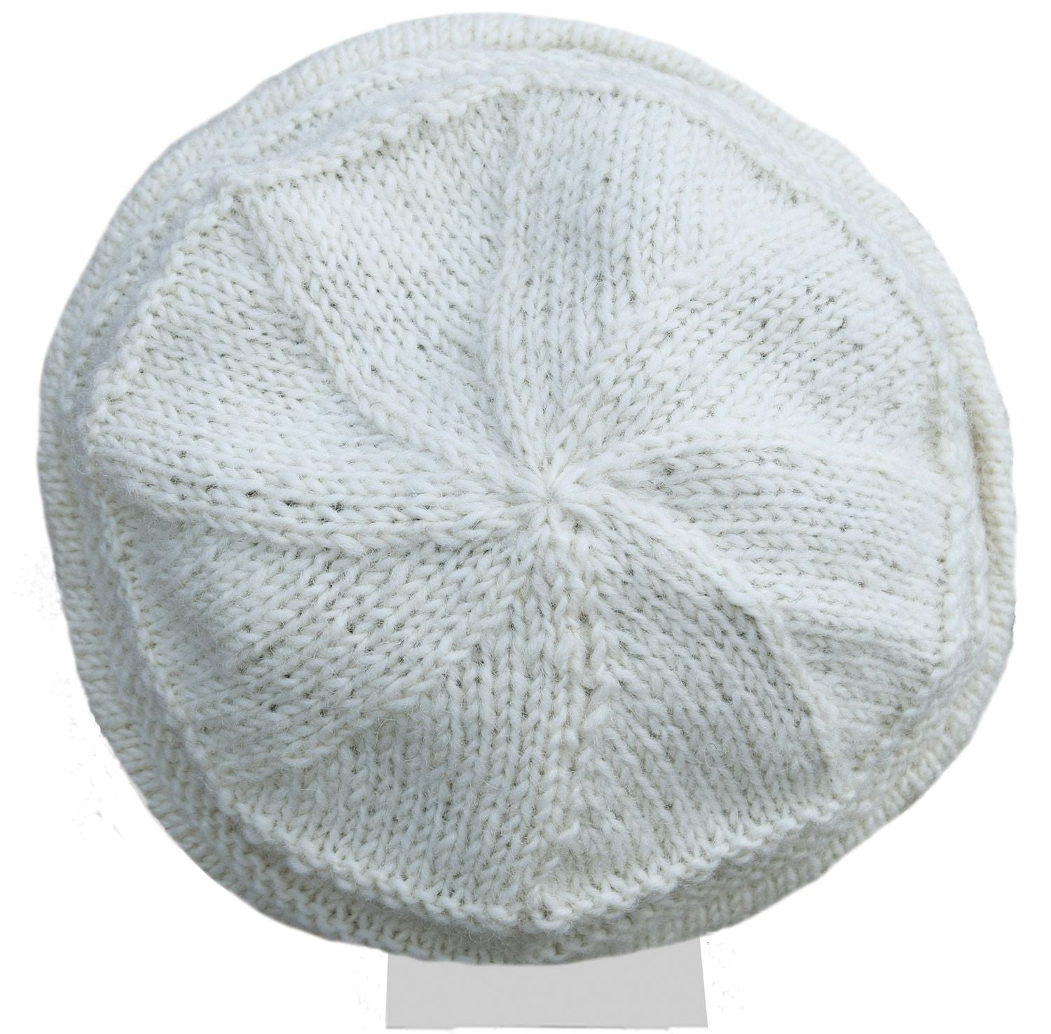 Natural White Lace Ridge Knit Pure Wool Beanie