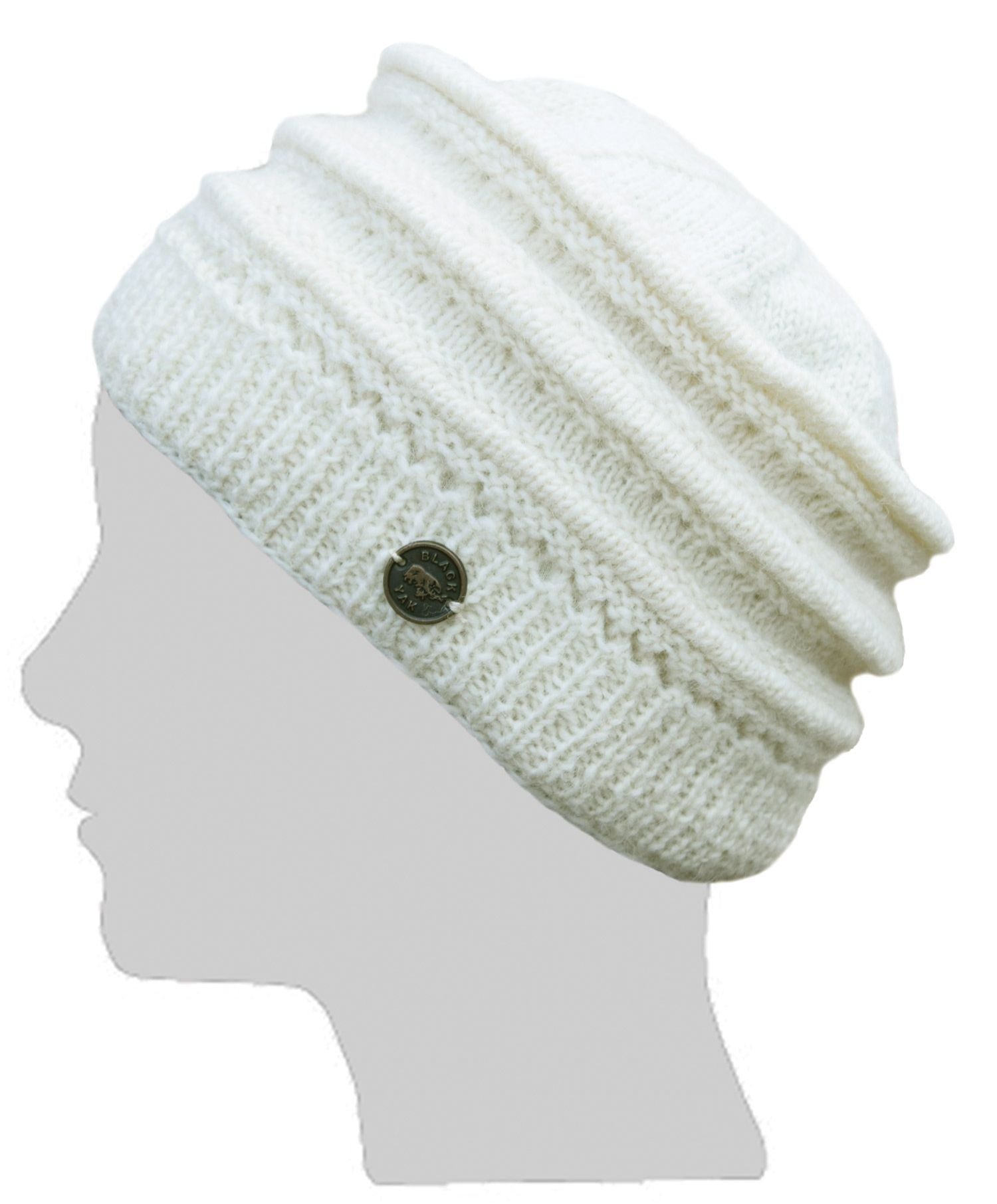 Natural White Lace Ridge Knit Pure Wool Beanie
