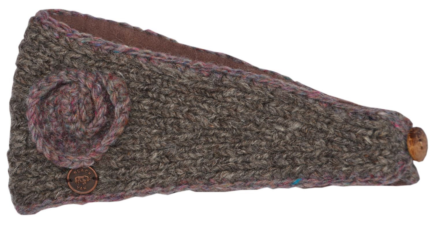 Natural Brown Winter Wool Headband With Swirl Detail
