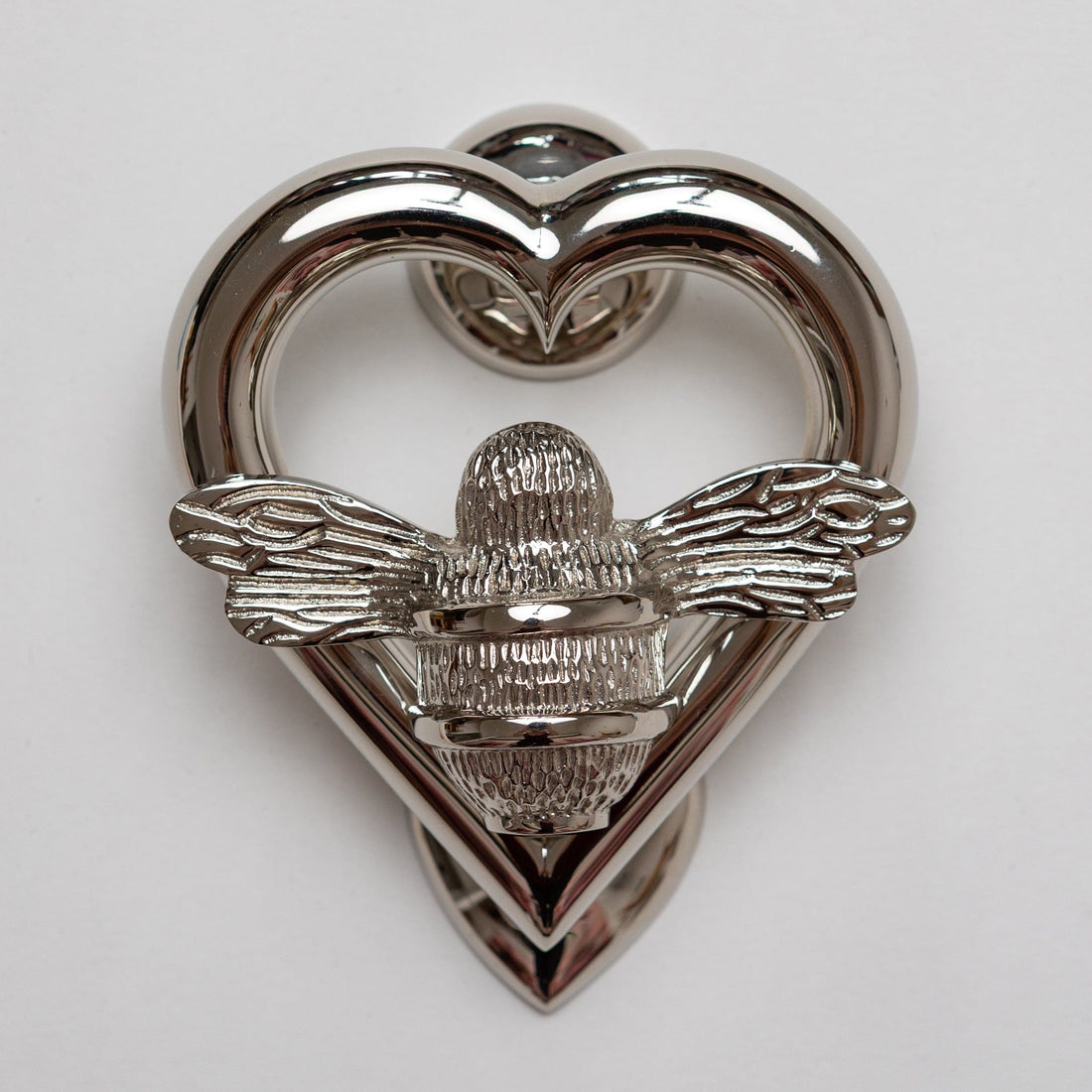 Bumble Bee Heart Door Knocker - Nickel Finish
